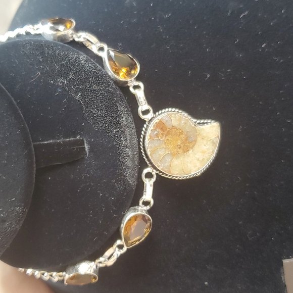 New Ammonite Fossil and Smoky Topaz 925 Silver Necklace. - Picture 10 of 16